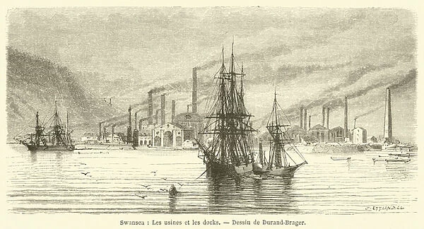Swansea, Les usines et les docks (engraving)