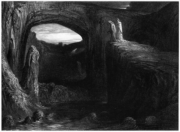Virgil (70-19 BC) and Dante entering Hell, illustration from The Divine Comedy