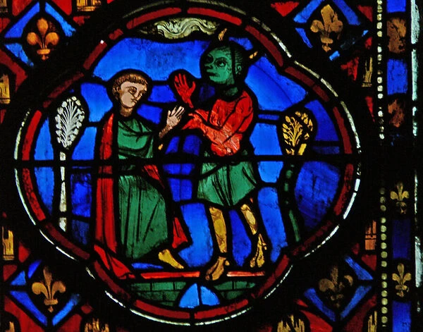 Window Ew-R depicting Theophilus with a devil (stained glass)