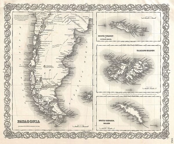 1855, Colton Map of Patagonia and the Falkland Islands. topography, cartography