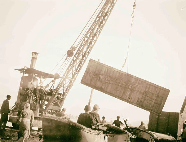 Crane unloading crated Dodge Jaffa 1898 Israel