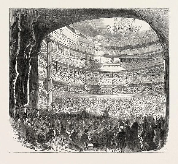 Great Protectionist Demonstration in Drury Lane Theatre, London, Uk, 1851 Engraving