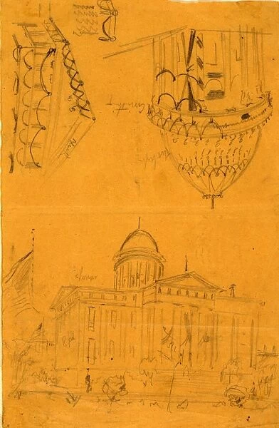 Illinois statehouse, Springfield, Ill, with details showing draped bunting on dome