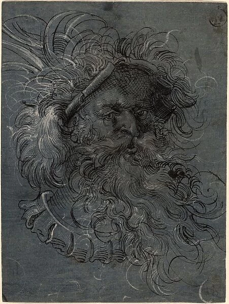 Jost Amman (Swiss, 1539 - 1591), Head of a Bearded Man, 1572, brush and black ink