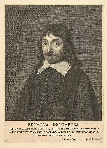 Portrait of Rene Descartes, Cornelis van Dalen (I), Hugo Allard, 1650 - 1665