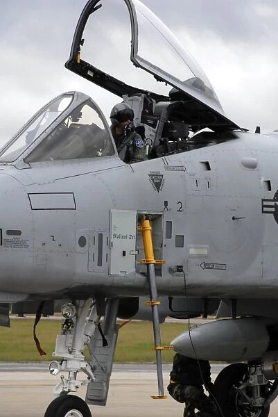 An A-10 pilot prepares to shut down engines following his arrival