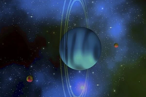 Vertical rings surround the planet of Uranus