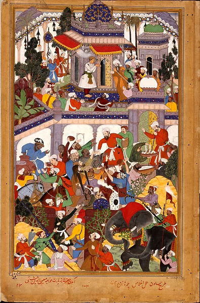 Akbar visits the shrine of Khwajah Mu in ad-Din Chishti at Ajmer, ca 1590. Artist: Basawan (active 1580-1600)