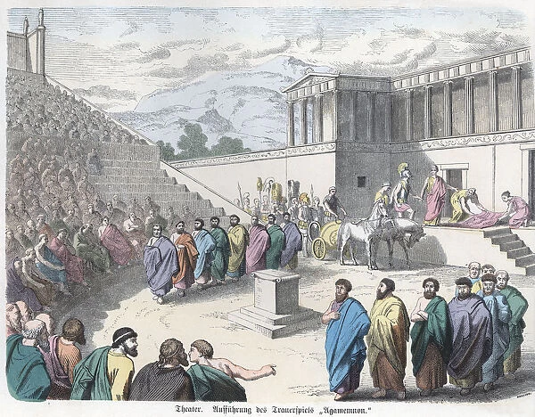 Ancient History. Greece. Theatre, representation of Agamemnon. German engraving, 1865