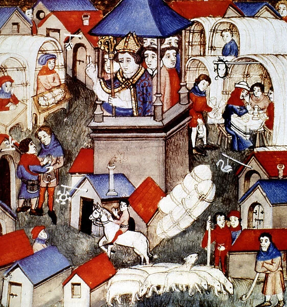Blessing of the fair of Saint-Denis in Paris, 14th century miniature