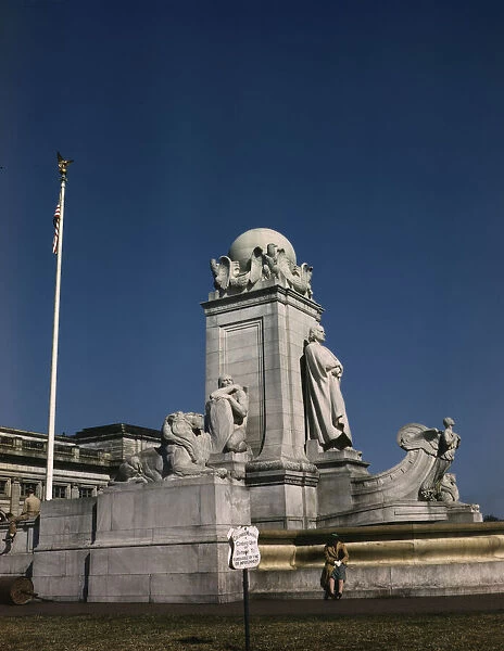 Columbus Fountain and statue in front of Union Station, Washington, D. C. ca. 1943. Creator: Unknown