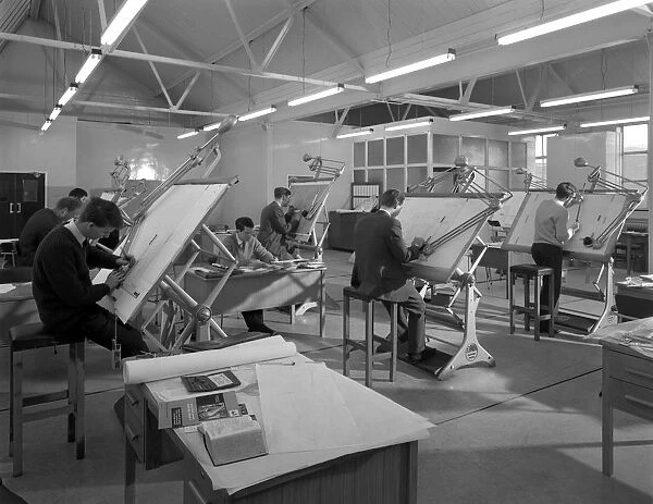 Drawing office at a Sheffield steel foundry, Edgar Allens, 1964. Artist: Michael Walters