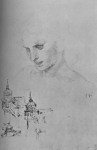 Head of an Apostle and Study of Architecture, c1480 (1945). Artist: Leonardo da Vinci