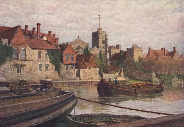 Maidstone. Back of the Ancient Palace, The Church and Old College from across the Medway, c1900. Artist: William Biscombe Gardner