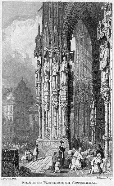 Porch of Regensburg (Ratisbon) Cathedral, Germany, 19th century. Artist: J Lewis
