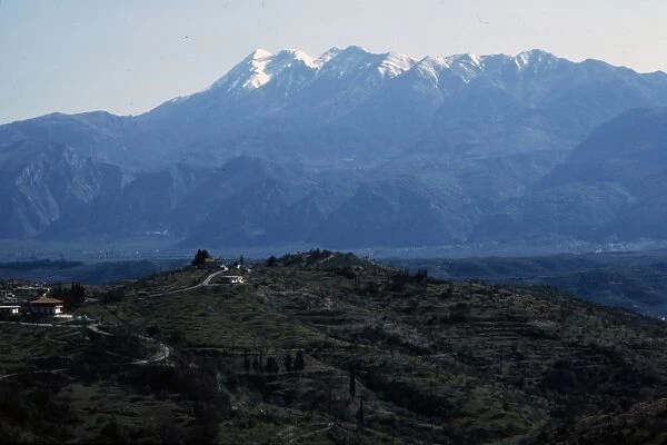 Sparta, Greece and valley of the River Eurotas, with Taiyrtos mountains beyond, c20th century. Artist: CM Dixon