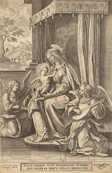 Virgin and Child Enthroned with Two Musical Angels, . n. d Creator: Jan Wierix
