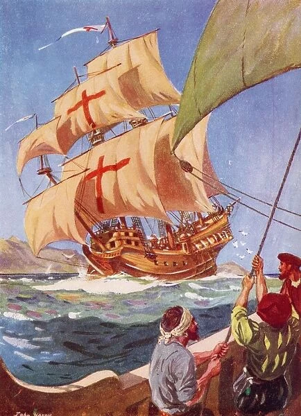 Christopher Columbus Leaves The Coast Of Spain In His Flag Ship The Santa Maria On His First Voyage To The New World, 1492. Christopher Columbus C. 1451 To 1506. Italian Navigator, Colonizer And Explorer. From The Great Explorers Columbus And Vasco Da Gama