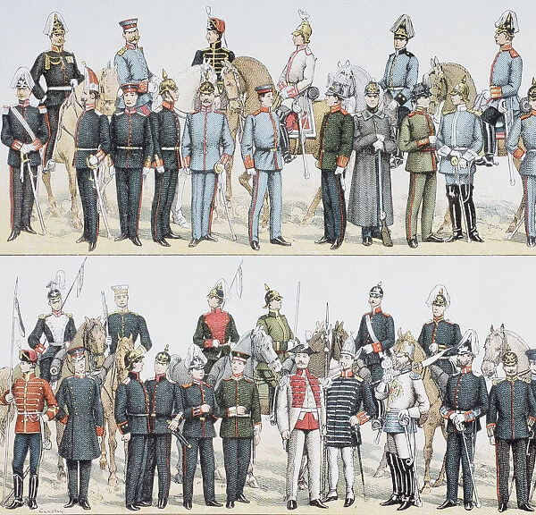 German Army And Cavalry Uniforms At The Turn Of The 20Th Century. From Enciclopedia Ilustrada Segu
