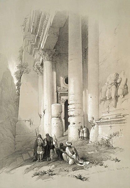Temple Called El Khasne. Petra. After a work by Scottish artist David Roberts, 1796-1864 and Belgian lithographer Louis Haghe, 1806-1885