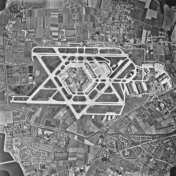 Aerial view of London Airports longest runway No. 5 measuring 3, 733 yards