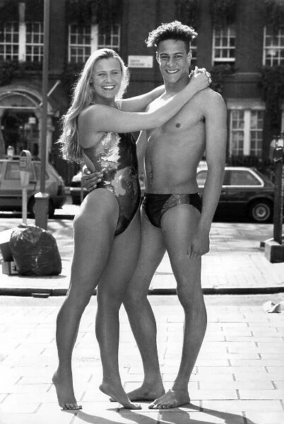 Clothing Beachwear. Austin Shortman and Zarah Long model the hologram swimwear