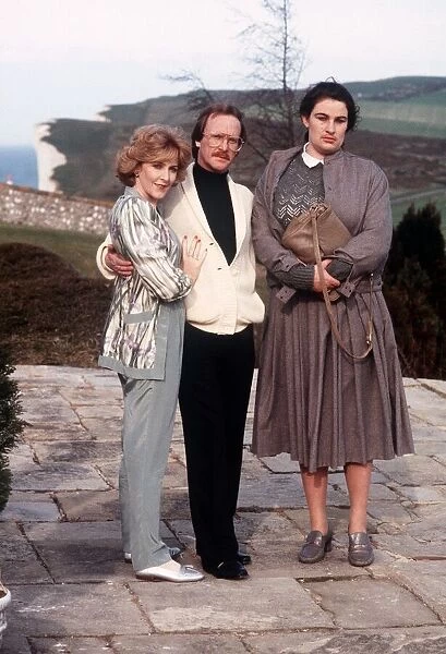 Dennis Waterman actor with actresses Julie T Wallace and Patricia Hodge on the set of