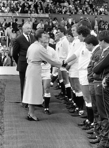 England v Japan Tickenham 11th October 1986. Princess Anne is presented to