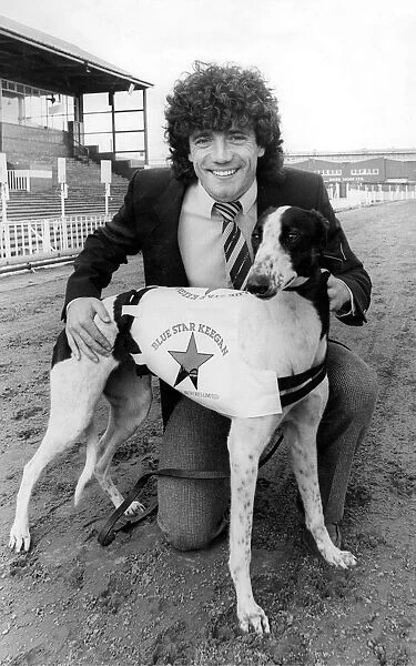 Kevin Keegan with the greyhound named after him called Keegan Blue Star at Brough Park