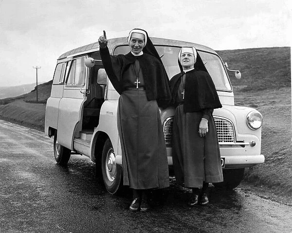 Nuns - Sister Louise and Sister Philomena stop to stretch their legs on a Mid-Wales road