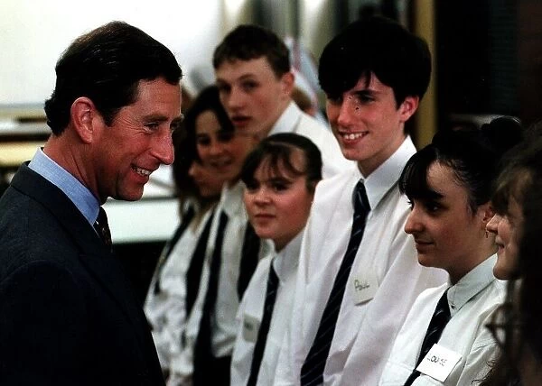 Prince Charles Prince of Wales talking to pupils St Leonards school Easterhouse Glasgow