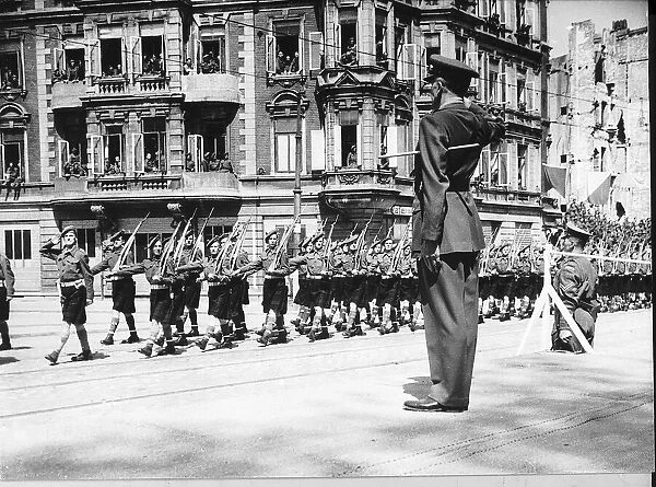 WW2 - May 1945 General Horrocks taking the salute at 51st Highlan Division