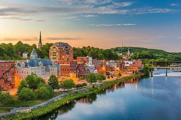 Augusta, Maine, USA downtown skyline on the Kennebec River