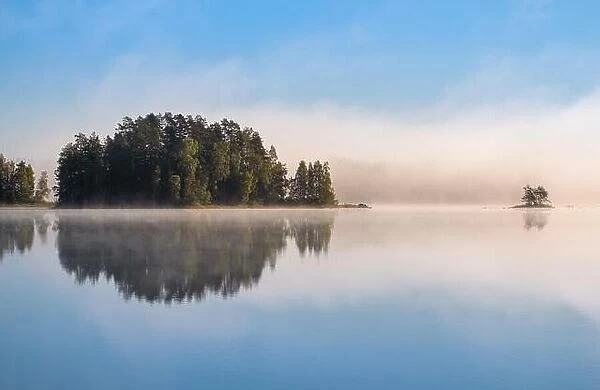 Peaceful and simple view from island at the lake in National Park, Finland