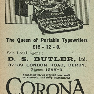 Advertisement for Corona Typewriter, DS Butler Ltd, Derby