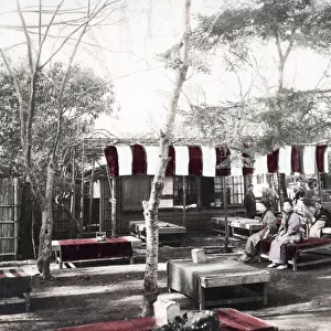c. 1880s Japan - tea house and benches in a park
