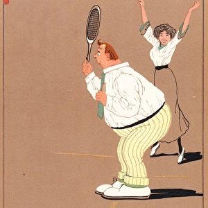 Edwardian couple playing tennis