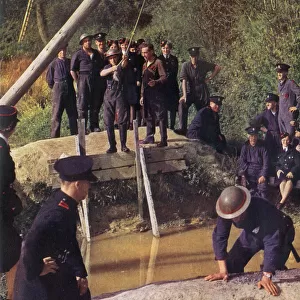 Firemen in training at a Water Jump