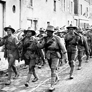 Gurkhas on the march through a French town