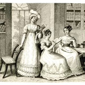 Ladies reading books in a library