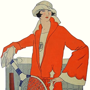 Lady tennis player in red blazer