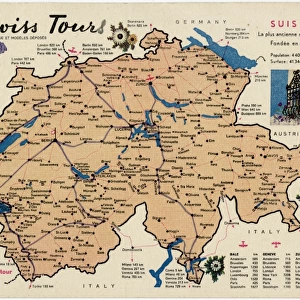 Map showing Swiss Motorbus Tour Routes