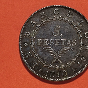 Spain. Five pesetas. Reverse. 19th century