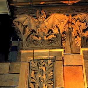 Detail of terracotta moulding of a bat in the Waterhouse Bui