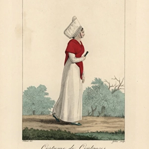 Woman in bavolet bonnet and costumer of Val-de-la-Haye