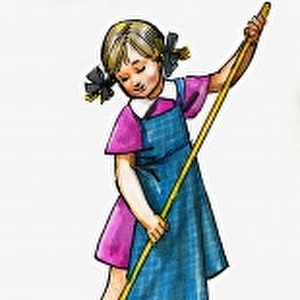 Young girl cleaning and tidying