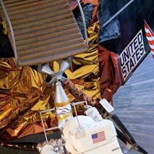 Astronaut descending Lunar Module ladder