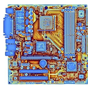 Computer motherboard, coloured X-ray C016 / 7204
