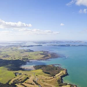 Aerial view over the Bay of Islands, Northland, North Island, New Zealand, Pacific