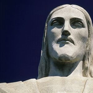 Close-up of head of the Cristo Redentor (Christ the Redeemer) statue, Rio de Janeiro